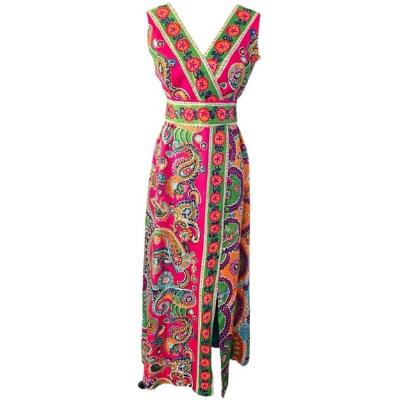 Vintage Dresses & Skirts - Vintage 60’s 70’s womens maxi day dress size 6 Psychedelic Mod colorful hippie